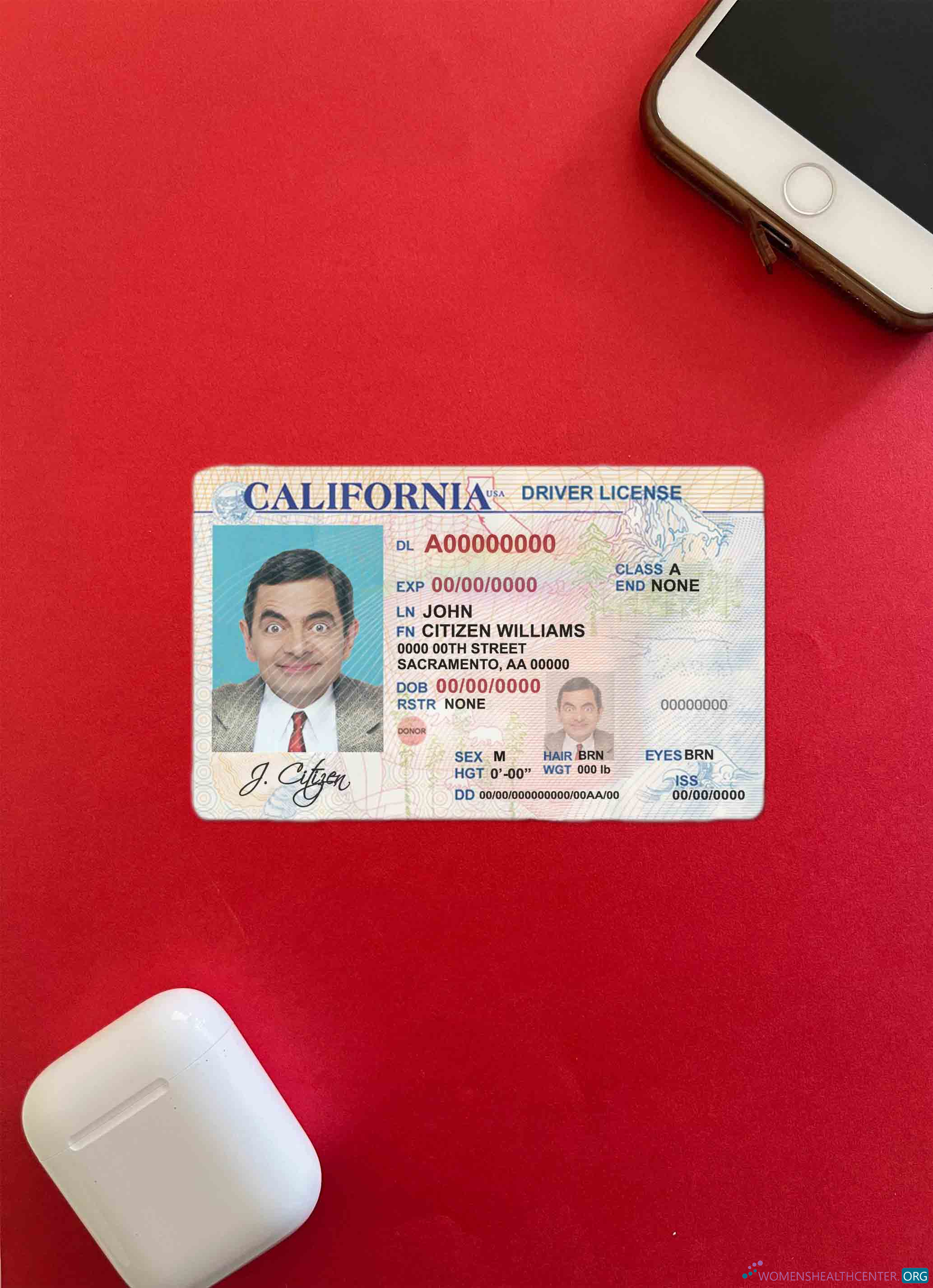 Download USA California driver license photolook FRONT Photoshop template